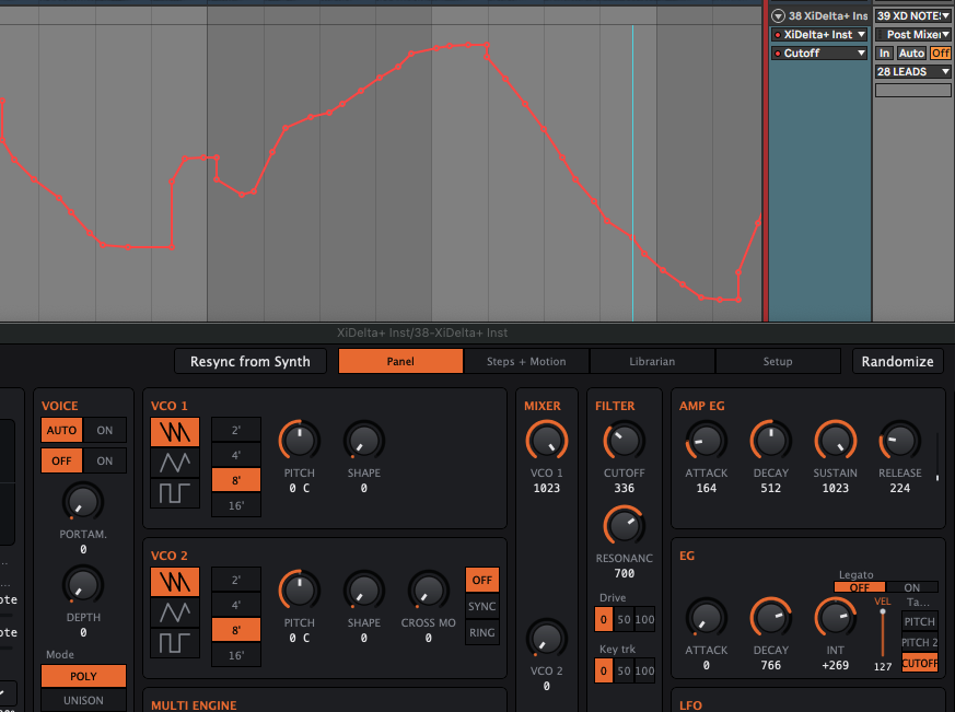 XiDelta+ parameter automated in a DAW timeline